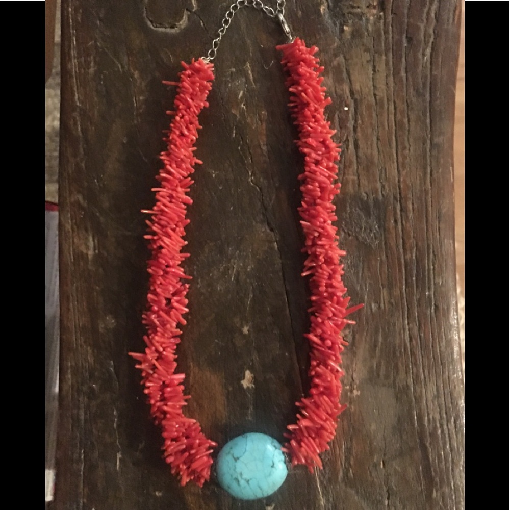 Coral & turqoise necklace with adjustable links